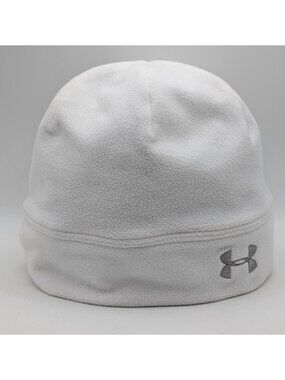 Under Armour Beanie Ponytail Hole Womens Fleece White Hat Cap Running Winter OS